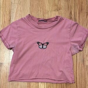 Brandy Melville Pink Butterfly Cropped Tee